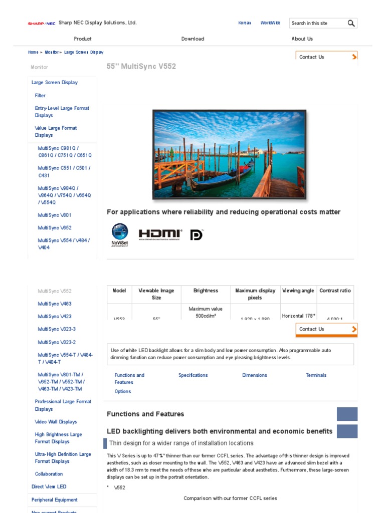 NEC LCD Monitor MultiSync V552 Monitor NEC Display Solutions PDF