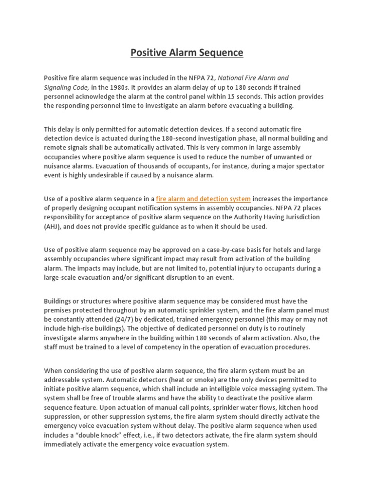 Positive Alarm Sequence PDF Fire Sprinkler System Hazards