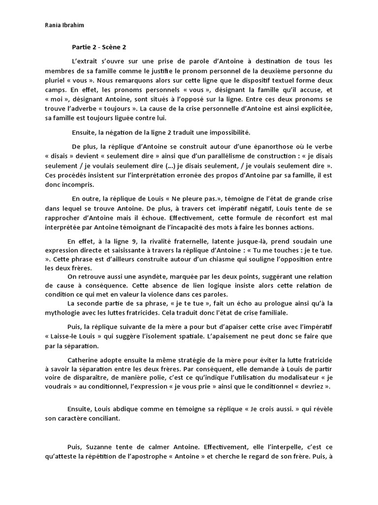 Juste La Fin Du Monde Explication Linéaire Explication Linéaire - Juste La Fin Du Monde (Partie 2 - Scène 2) - La  Colère D'antoine | PDF | Mécanique du langage | Linguistique