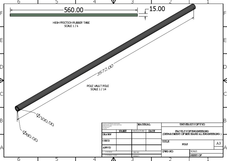 Engineering Drawing of a Pole Vault Pole Dimensions, Materials, and