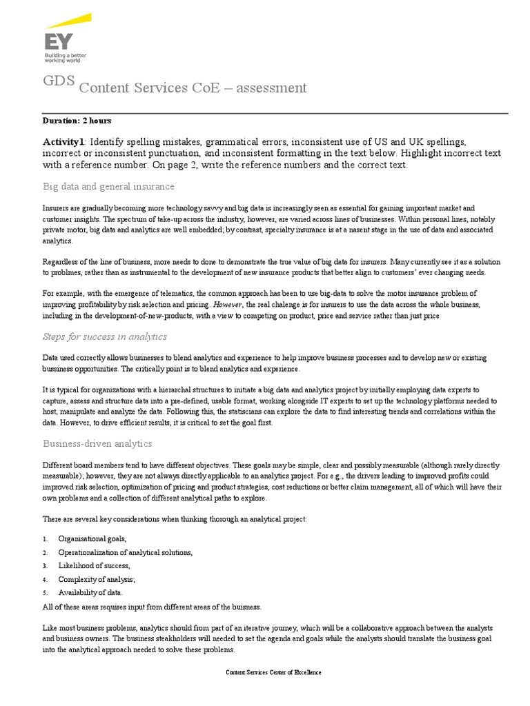 EY GDS Assessment: Big Data in Insurance | PDF | Analytics | Big Data
