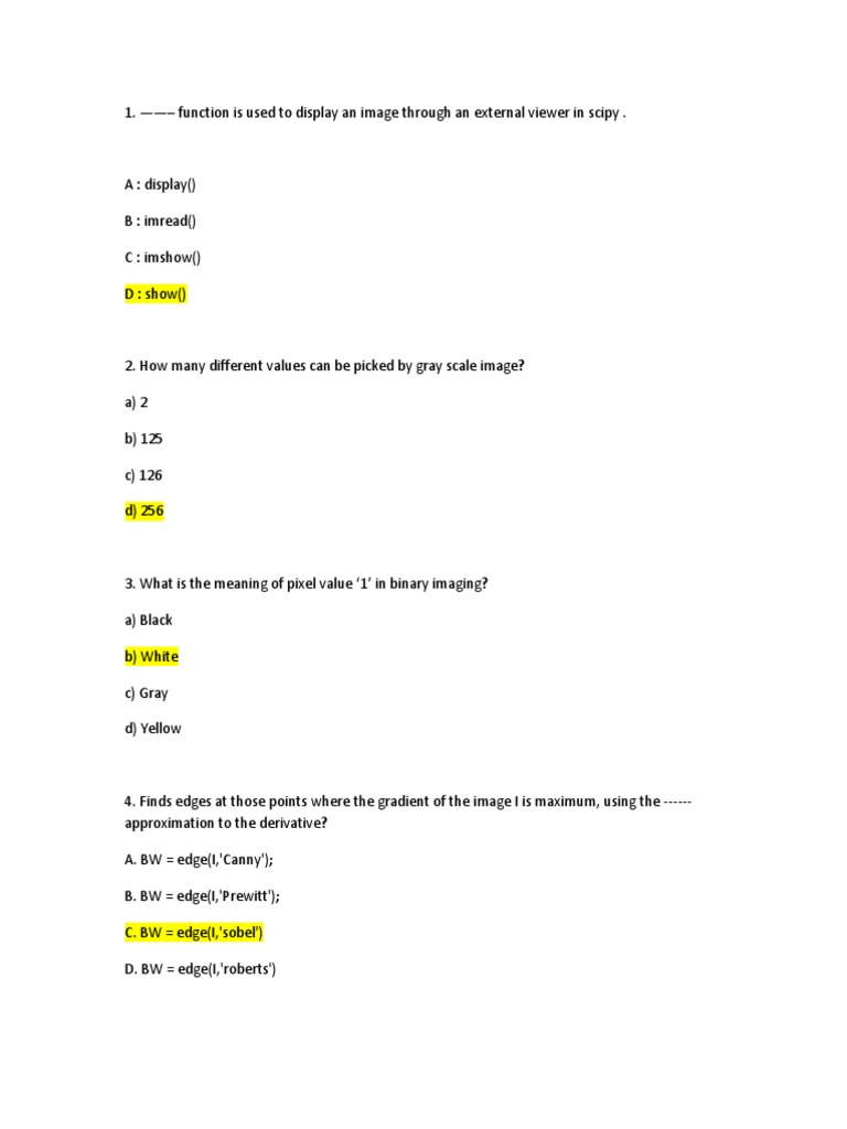 MCQ Matlab Image Processing | PDF