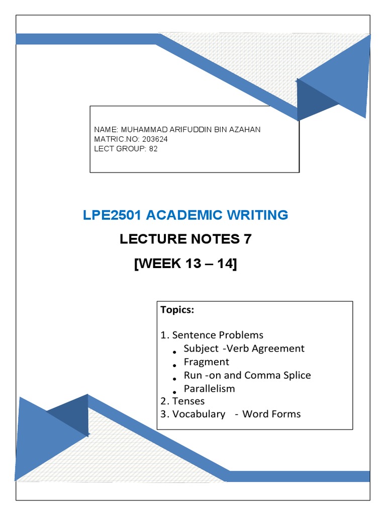 Lpe2501 Academic Writing: Lecture Notes 7 (WEEK 13 - 14) | PDF ...