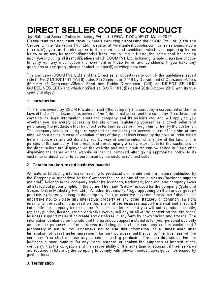 Direct Seller Code of Conduct PDF Sales Damages