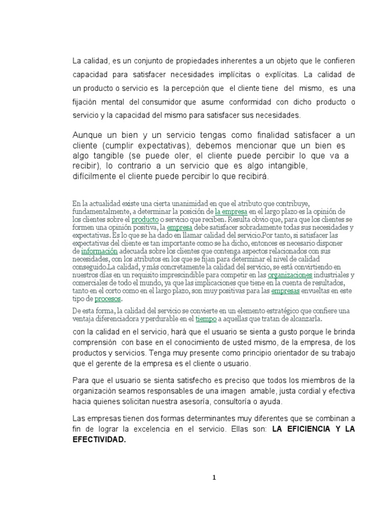 Importancia de la Calidad en Servicios | PDF | Calidad (comercial ...