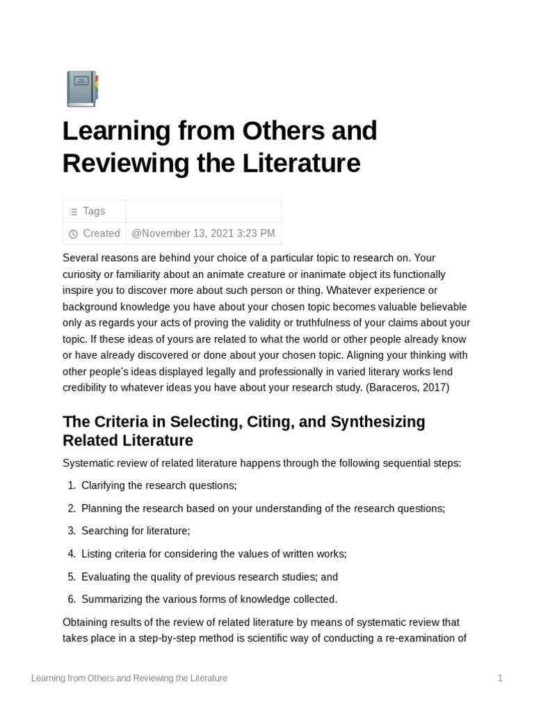 Learning From Others and Reviewing The Literature | PDF | Citation ...