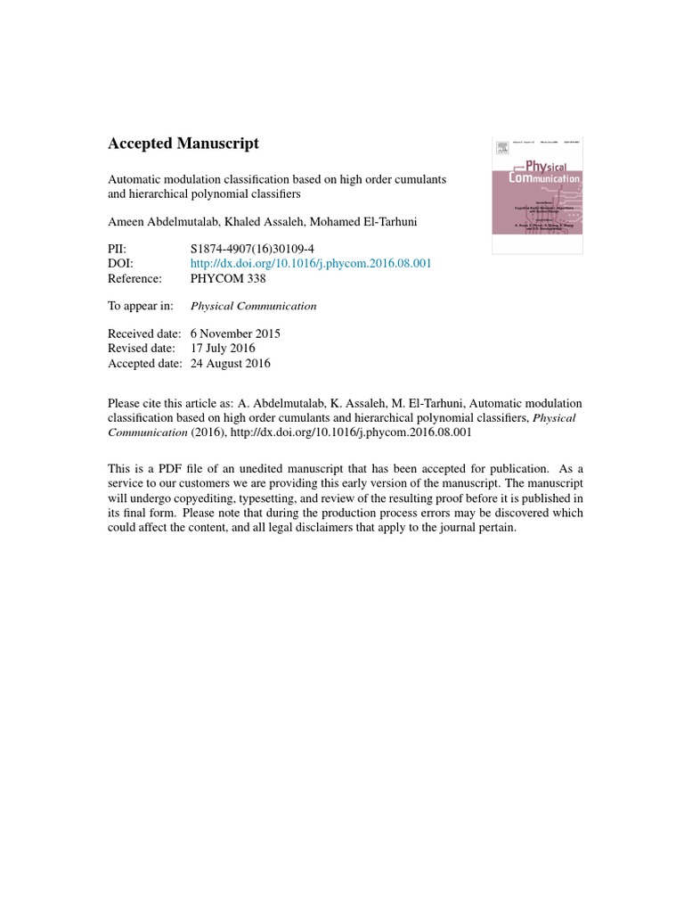 Automatic Modulation Classification Based Onhigh Order Cumulants and ...
