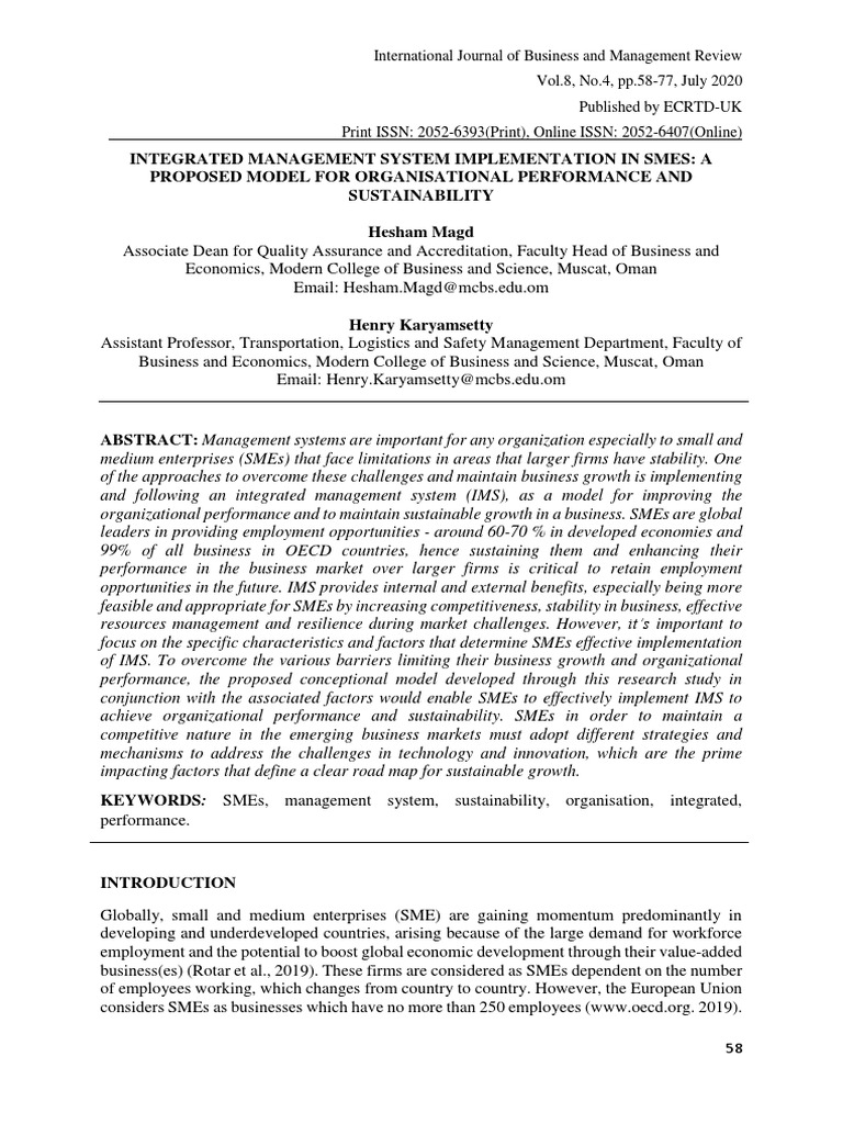 Integrated Management System Implementation in SMEs | Download Free PDF ...