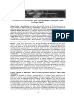 Artigo - Tema 10 - Pensamento Crítico Na Educação - Quais Estratégias Didático-Pedagógicas - Quais Tecnologias Digitais