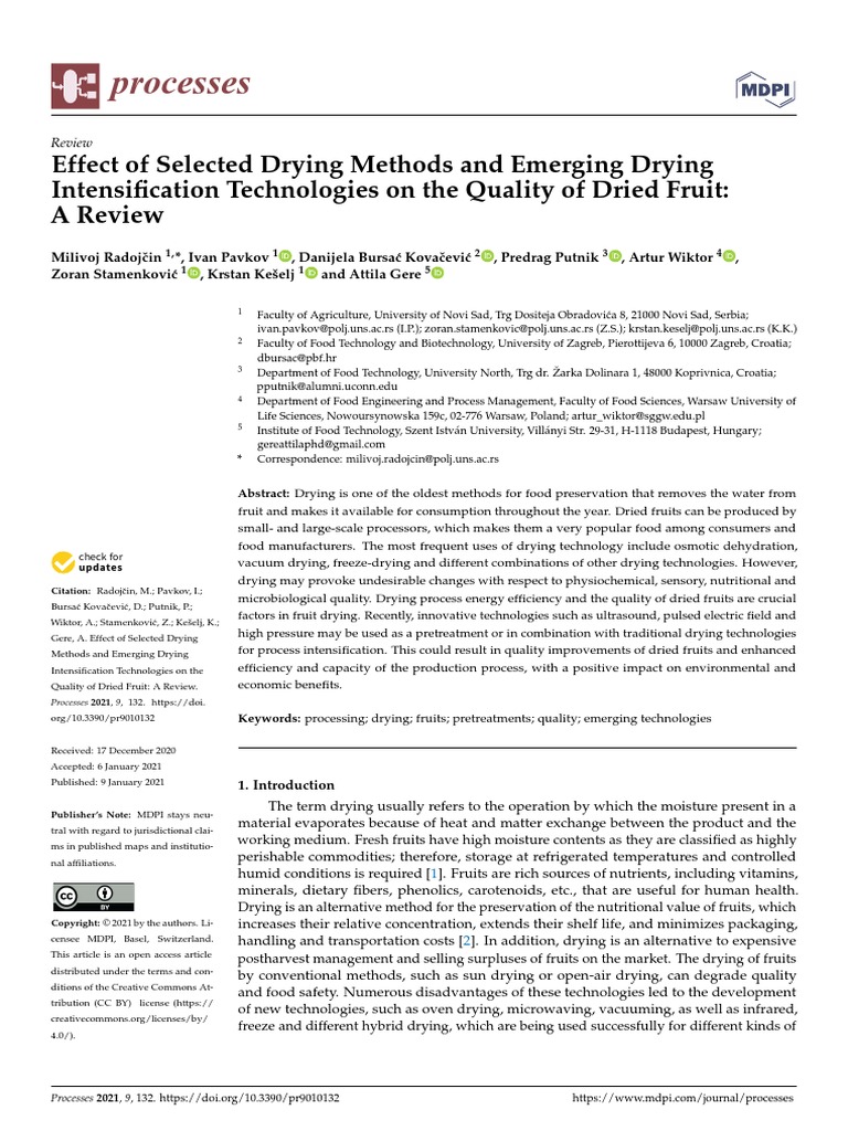 Processes 09 00132 v2 | PDF | Freeze Drying | Osmosis