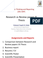 Research & Review Papers Vs Thesis Lab 2 - 2021