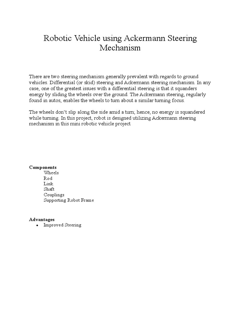 Robotic Vehicle Using Ackermann Steering Mechanism Components PDF