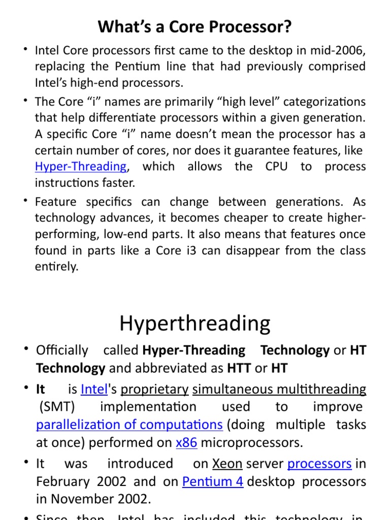 What's A Core Processor? HyperThreading PDF Central Processing