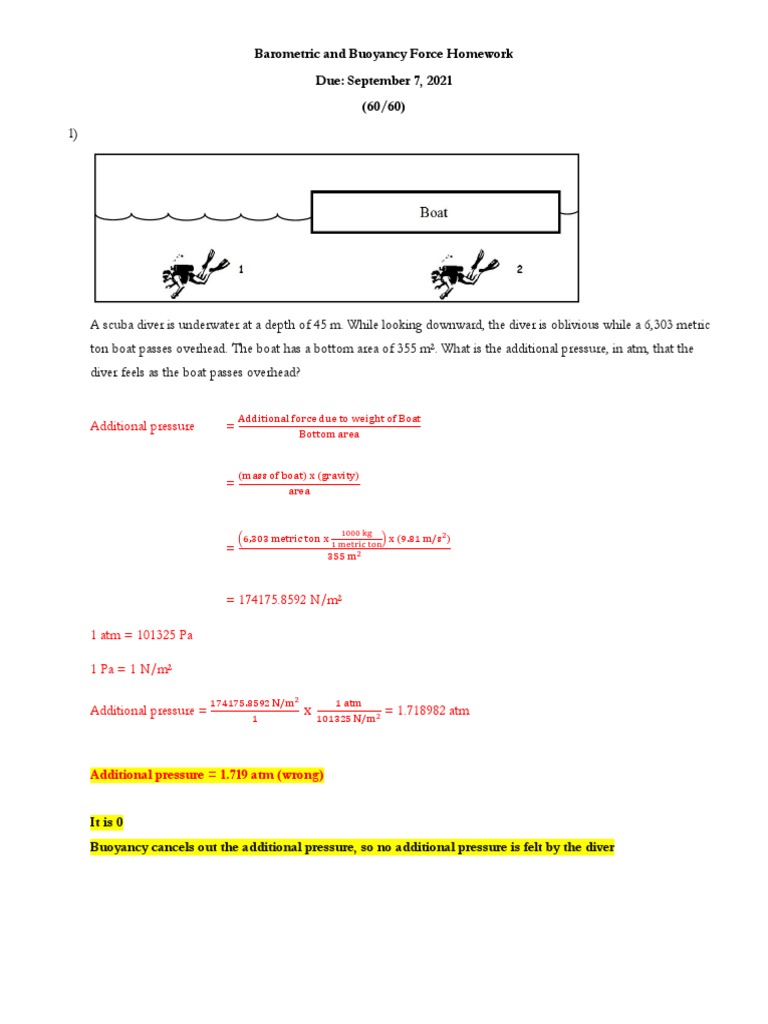 Barometric And Buoyancy Force Homework Pdf Buoyancy Pressure