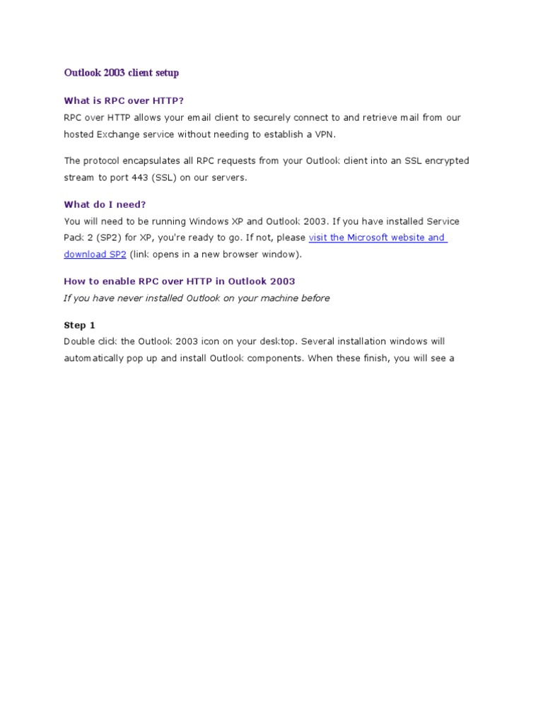 Setup Outlook 2003 with RPC over HTTP | PDF | Microsoft Outlook | Proxy ...