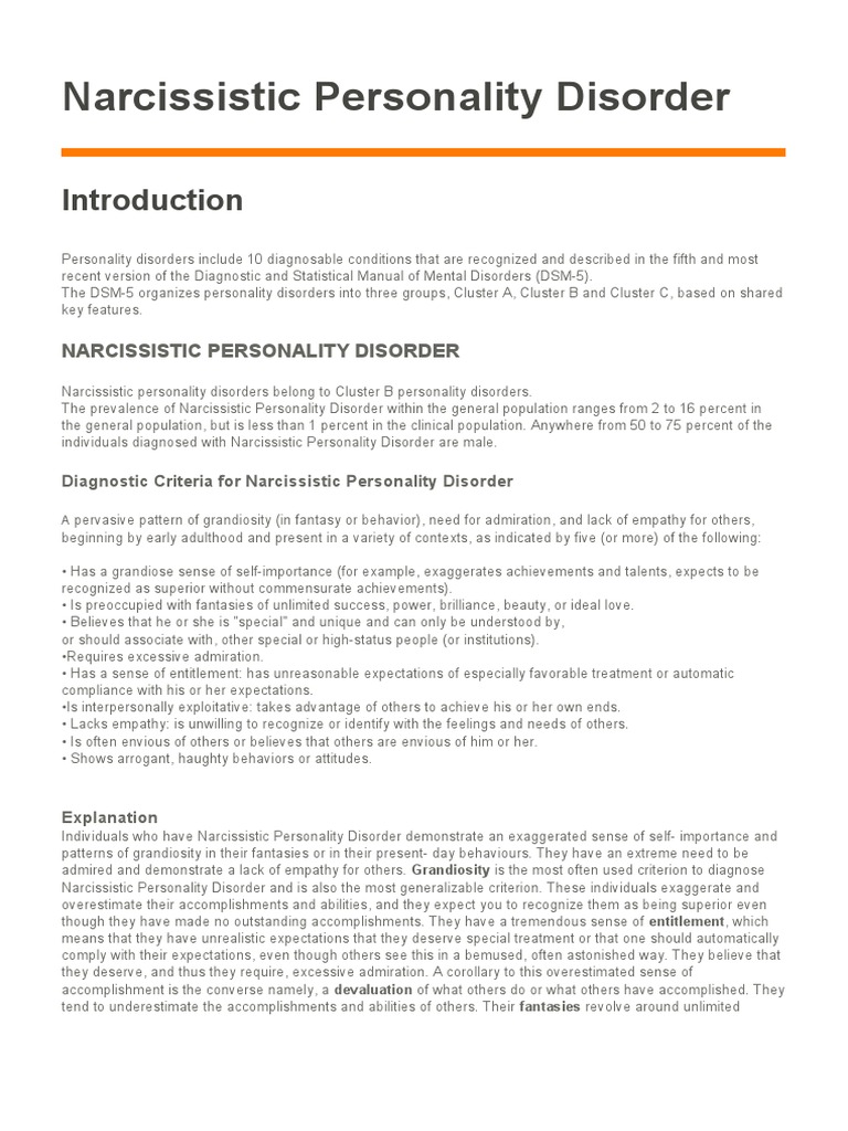 DSM-5 Criteria for Narcissistic Disorder | PDF | Personality Disorder ...