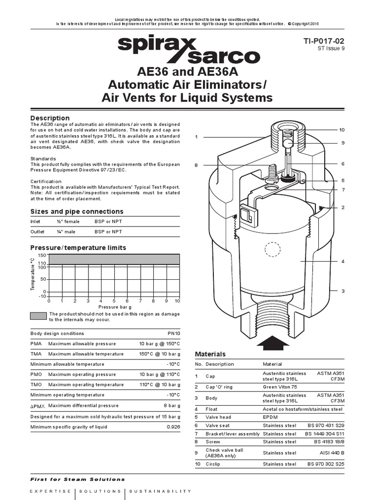 AE36 and AE36A Automatic Air Eliminators/ Air Vents For Liquid Systems
