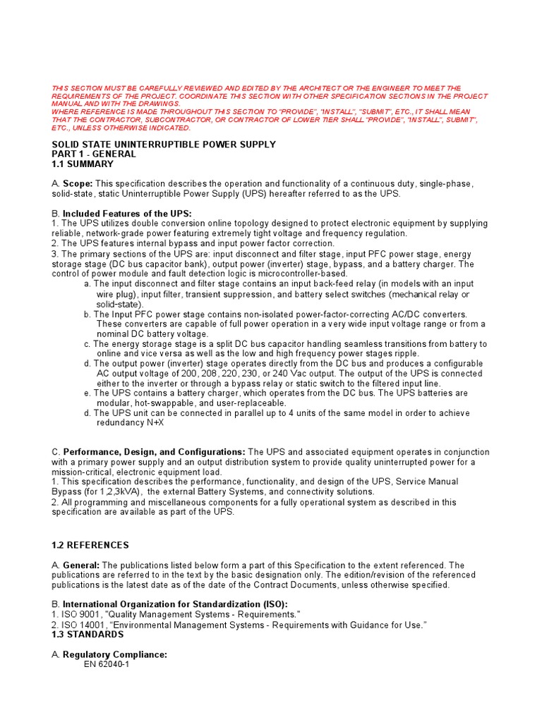 Solid-State UPS Specification Guide | PDF | Power Inverter | Power Supply