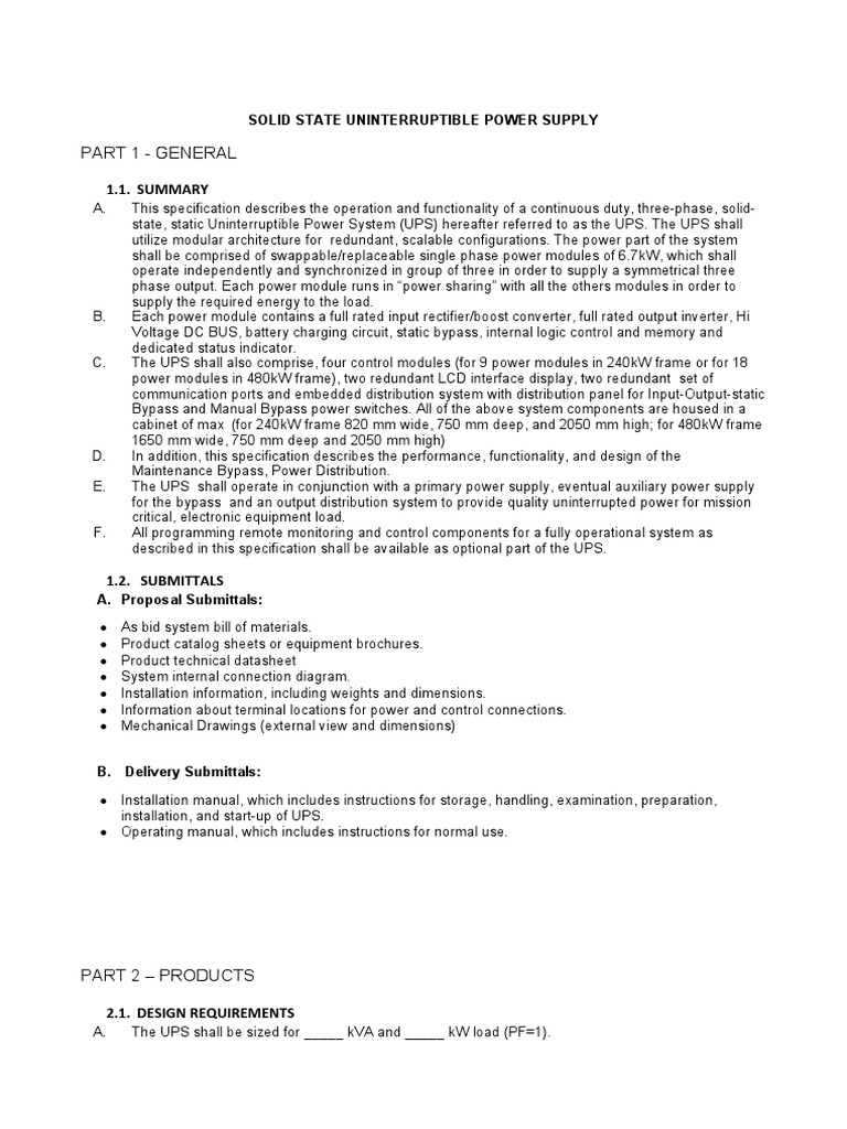 Modular UPS Specifications Overview | PDF | Power Inverter | Battery ...
