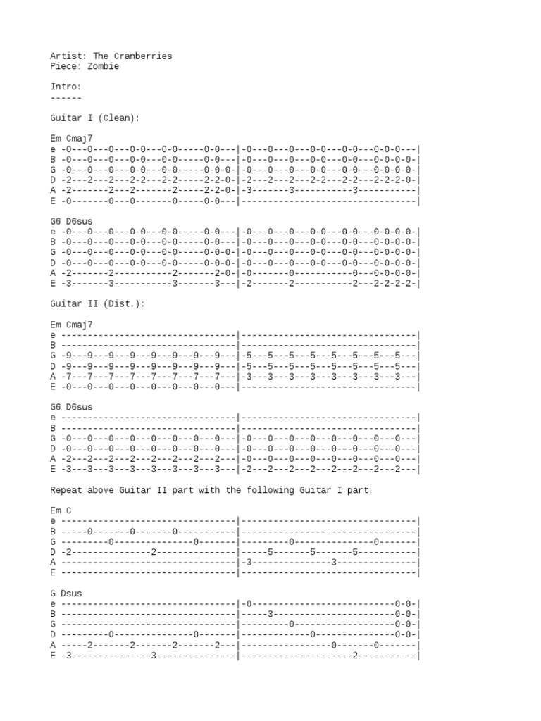 The CranberriesZombieTablatura PDF Music Theory Guitar Family