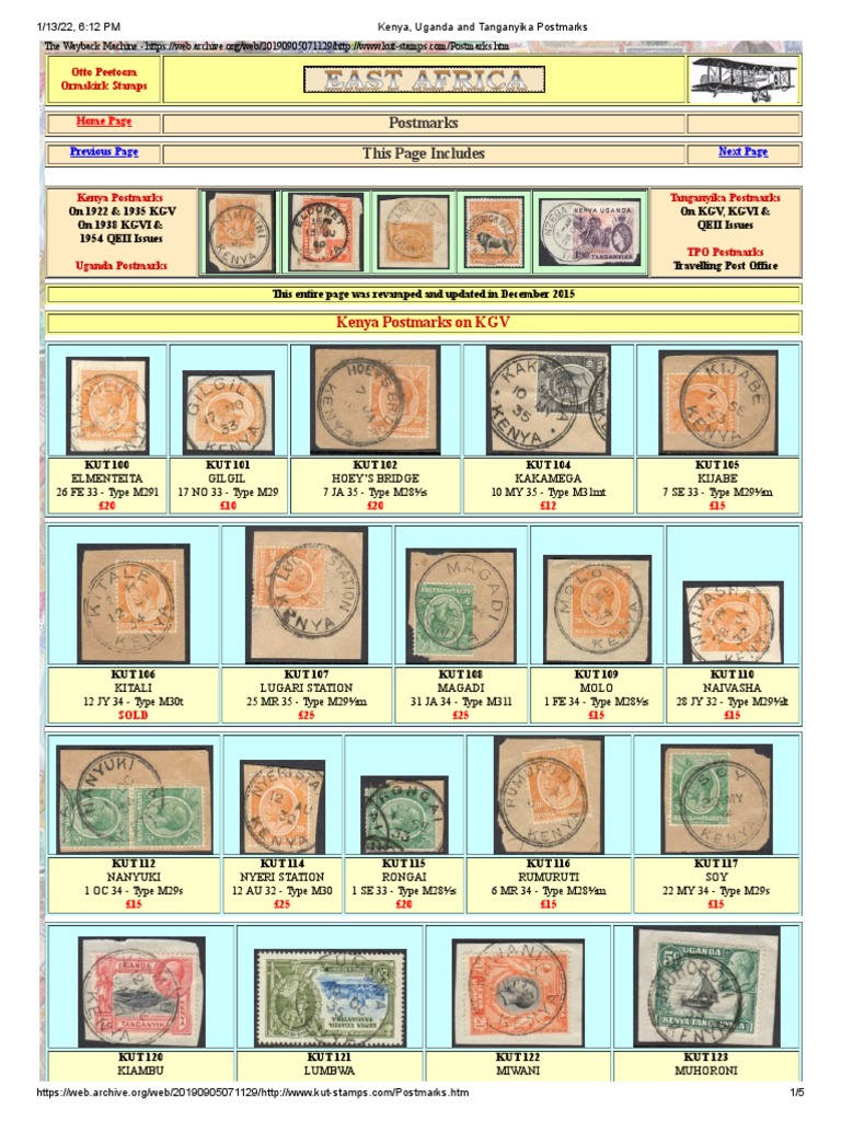 Kenya, Uganda, Tanganyika Postmarks | PDF | Postal System | Philately