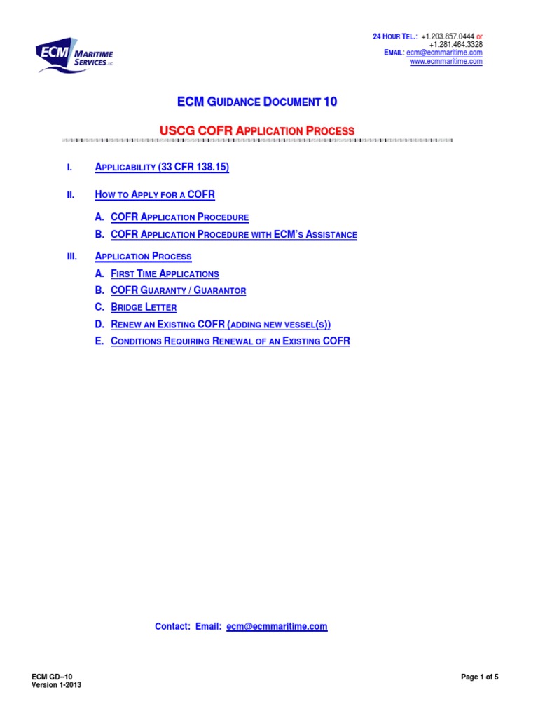 ECM GD10 USCG COFR Application Process PDF Surety Guarantee