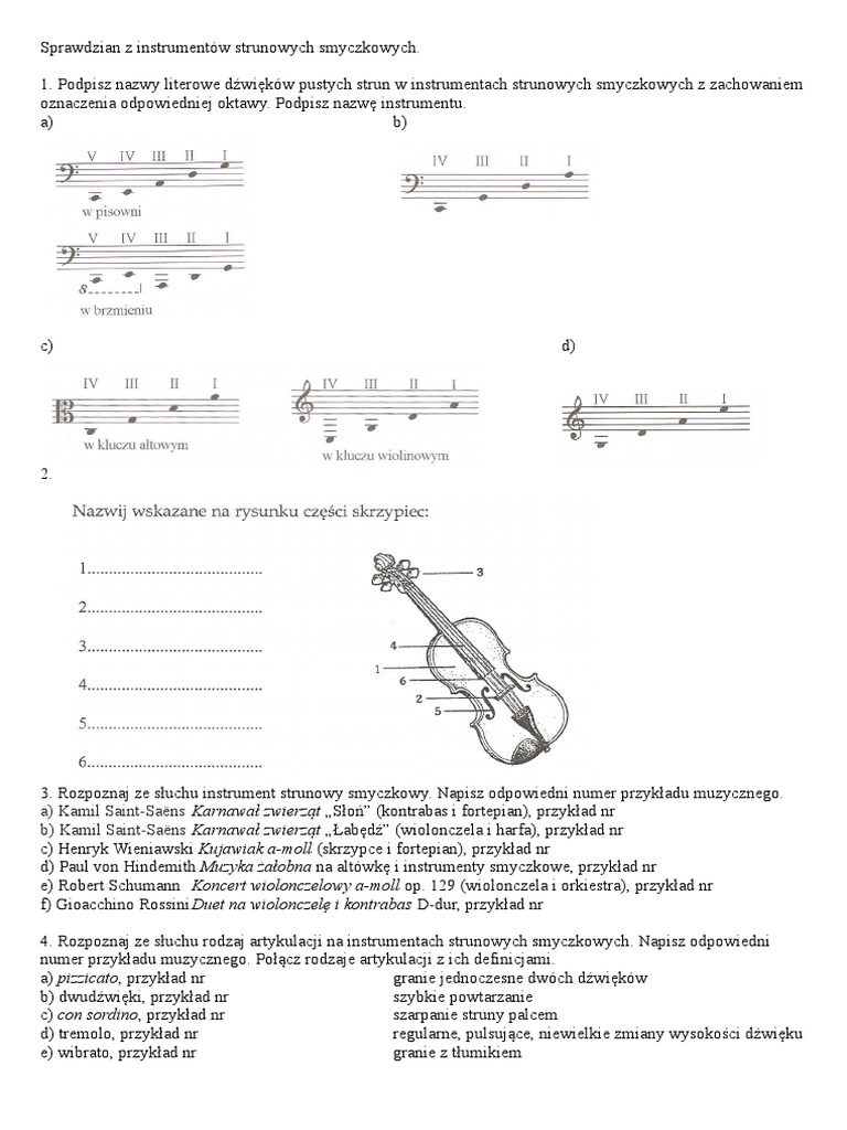 Sprawdzian Z Muzyki Klasa 4 Nuty