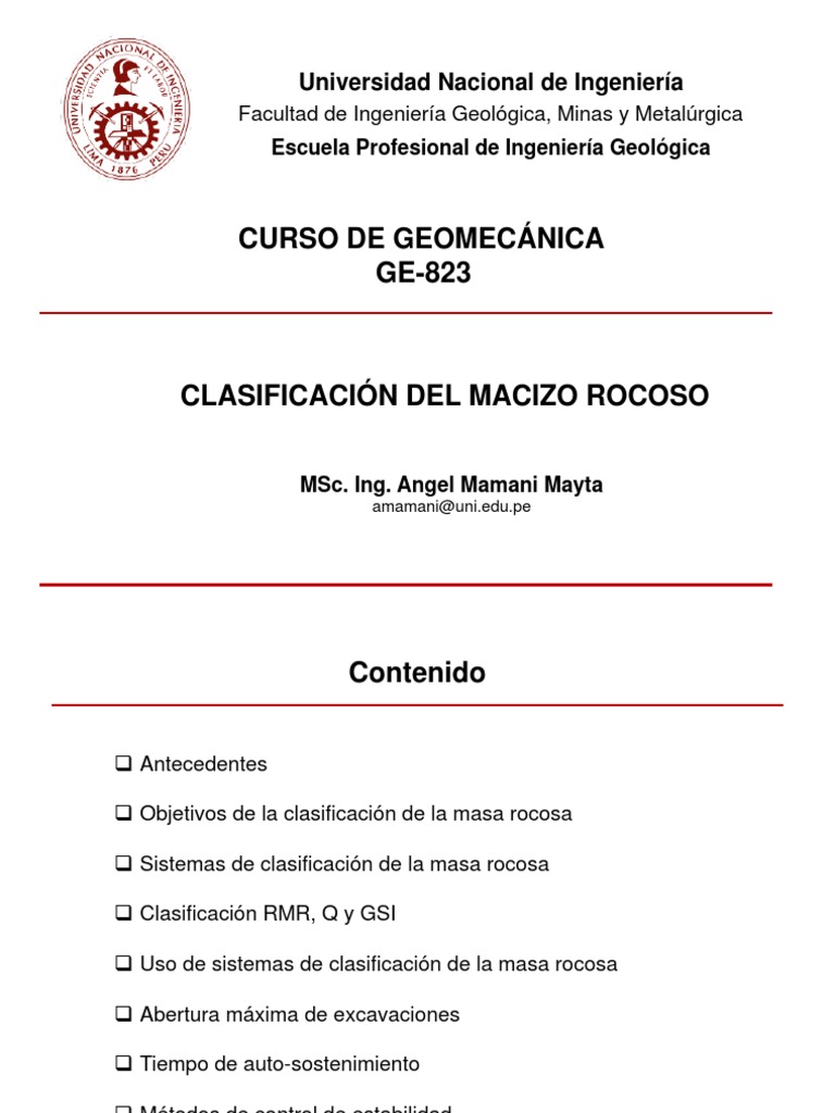 5.-Clasificación de La Masa Rocosa | PDF | Túnel | Geología