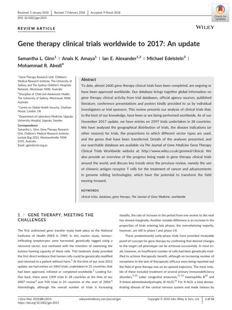 Gene Therapy Clinical Trials Worldwide To 2017 An Update | PDF | Gene ...