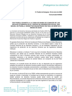 CDH Puebla envia carta a CNDH. Comunicado 03 