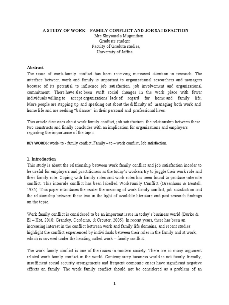 A Study of Work Family Conflict and Job | PDF | Job Satisfaction ...