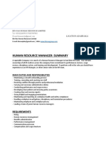 Human Resource Manager: Summary: Requirements