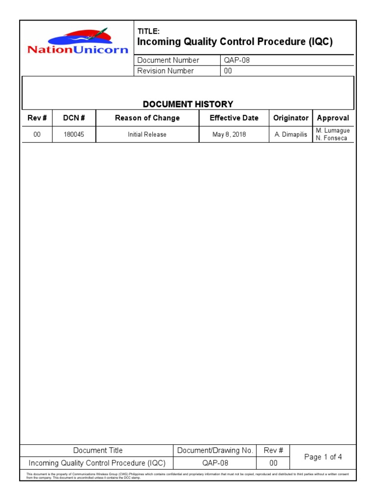 Incoming Quality Control Process (IQC) | PDF