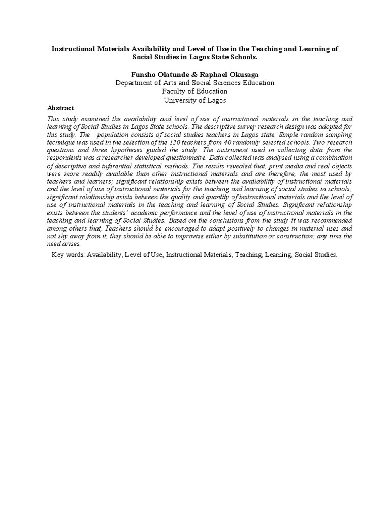 Instructional Materials Availability and PDF Social Sciences Teachers
