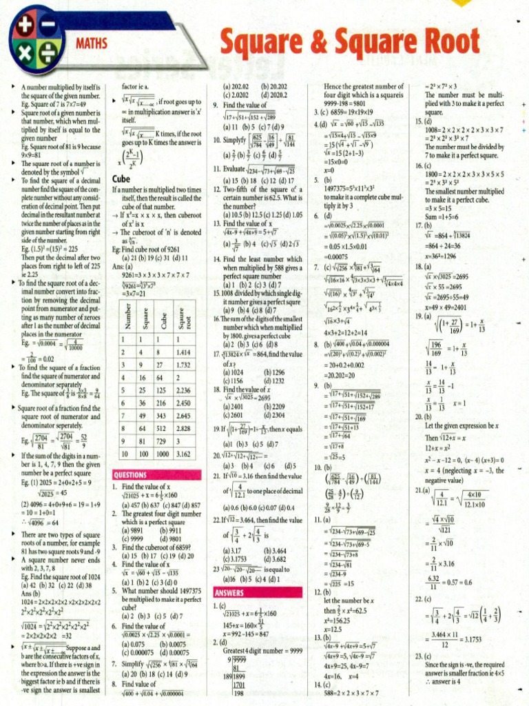 Square and Square Root Concepts | PDF | Mathematical Objects | Arithmetic