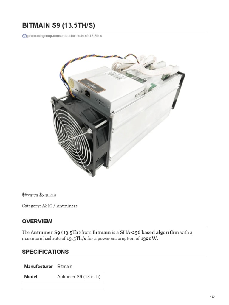 Bitmain Bitmain Antminer S9 13.5TH/s ASIC Bitcoin Miner – Used, Tested &  Working With PSU Antminer S19