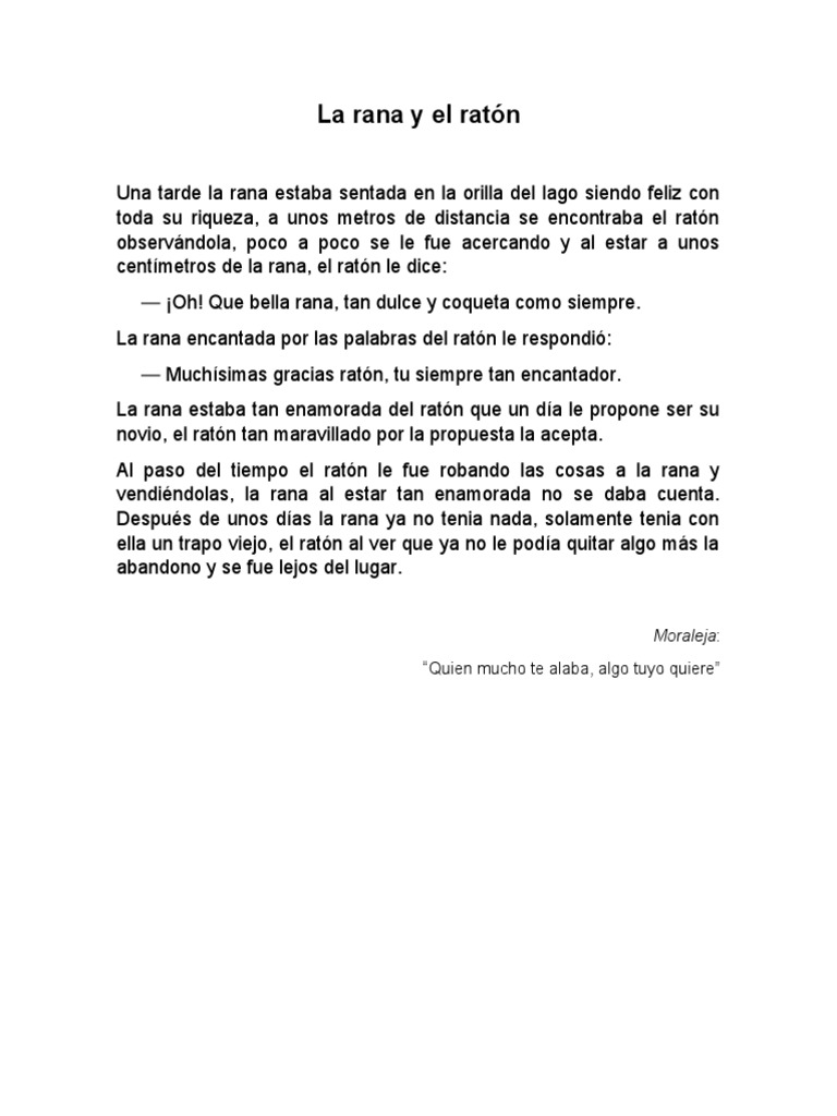 La rana y el ratón: una fábula con moraleja | PDF