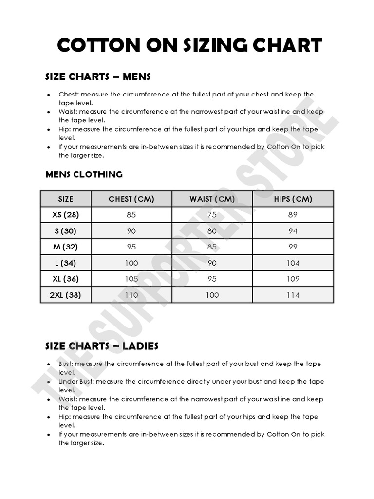 cotton on dress size chart Cotton Dress Sizing Chart