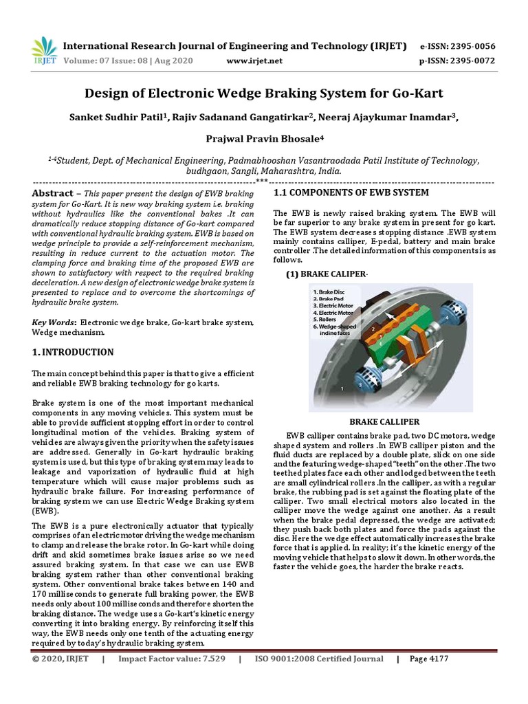Design of Electronic Wedge Braking System For GoKart PDF Brake Gear