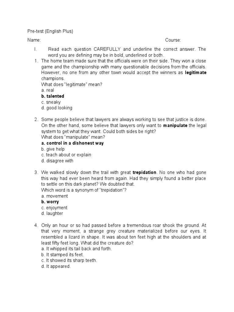 English Plus Pre-Test Guide | PDF | Metaphor