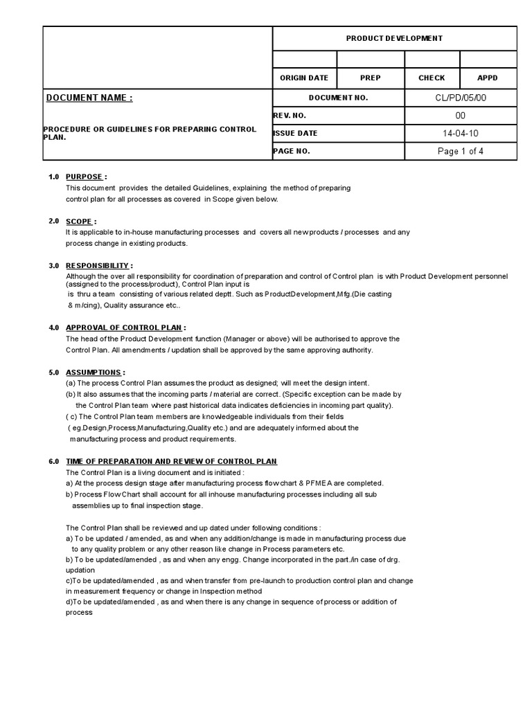 Control Plan Preparation Guidelines | PDF | Specification (Technical ...