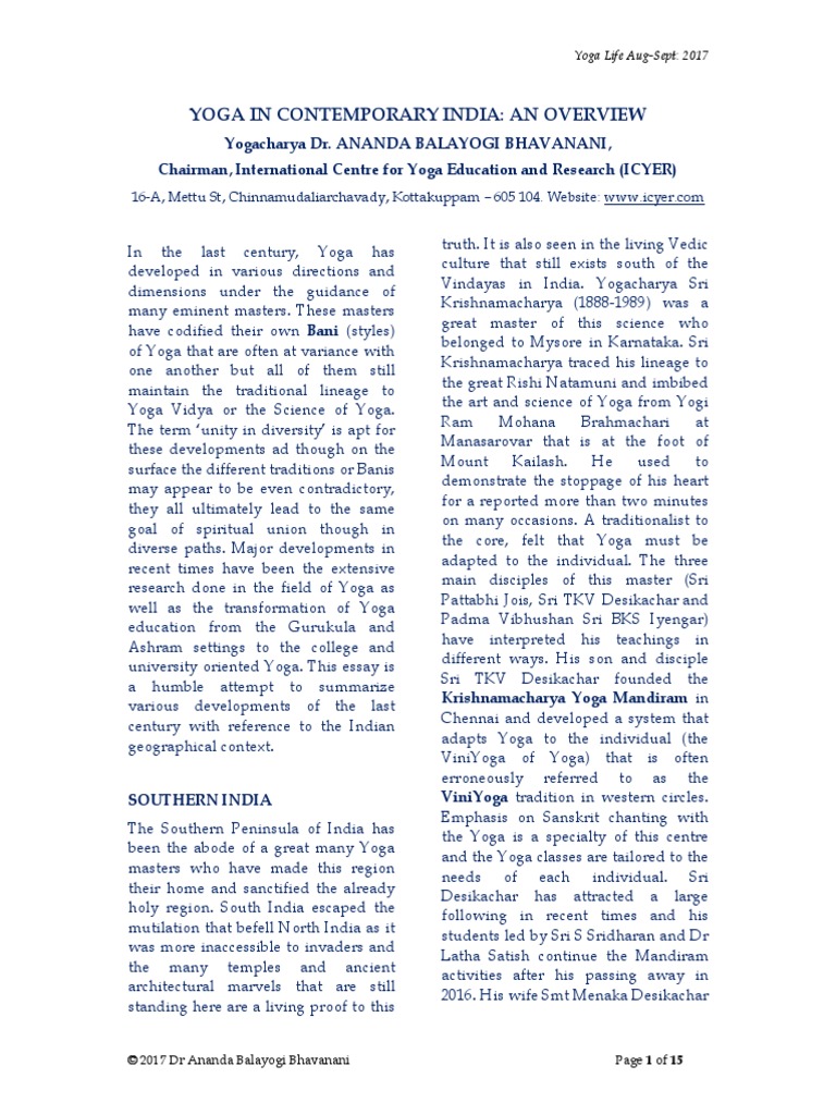 Yoga in Contemporary India An Overview | PDF | Yoga | Hindu Prayer And ...
