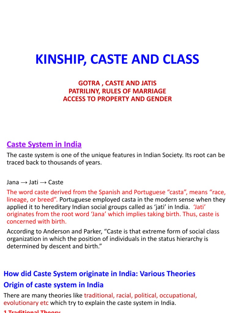 Kinship, Caste and Class | PDF | Caste