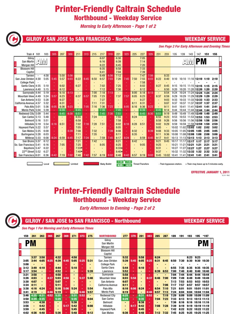 CAL TRAIN Weekday+Northbound+PrinterFriendly PDF Caltrain San