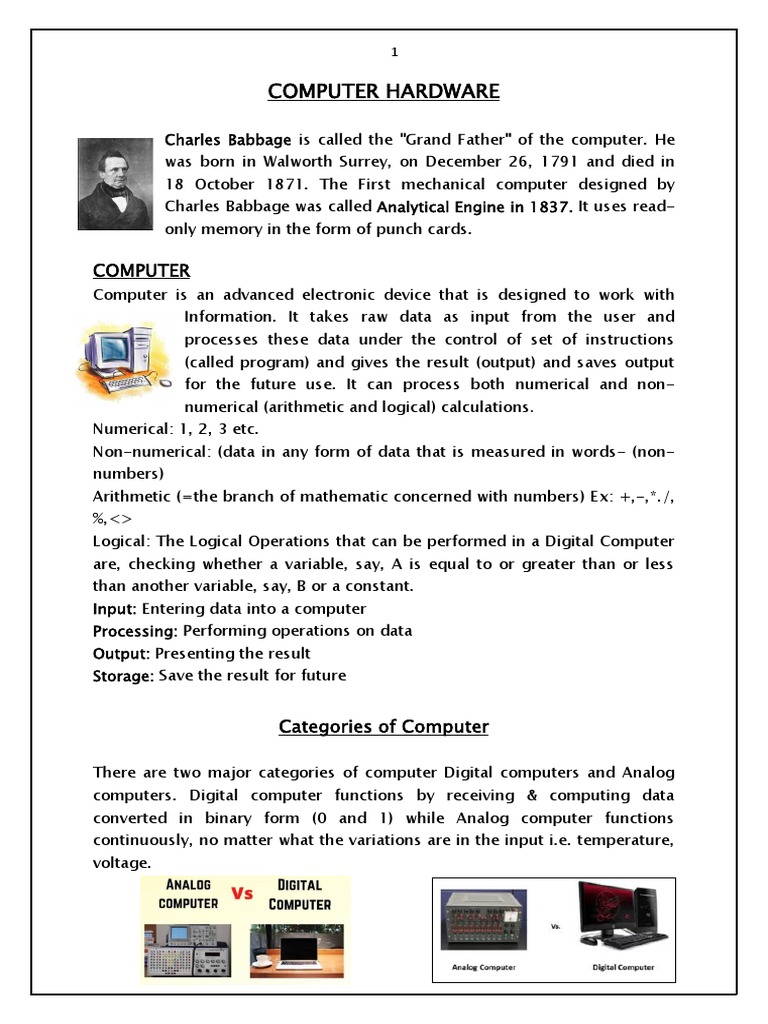 Computer Hardware Note PDF Central Processing Unit Personal Computers