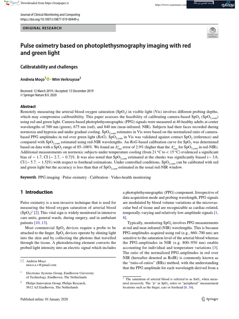Pulse Oximetry Based On Photoplethysmography Imaging With Red and Green Light PDF Signal To