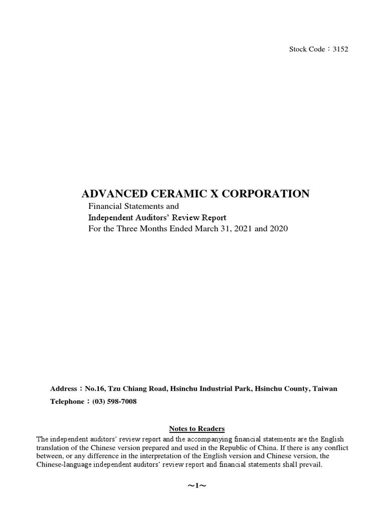 Advanced Ceramic X Corporation PDF International Financial