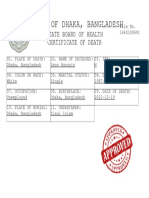 Office of Dhaka, Bangladesh: State Board of Health Certificate of Death