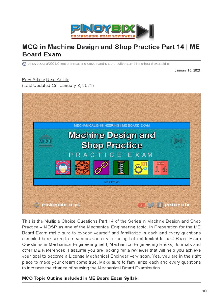 MCQ in Machine Design and Shop Practice Part 14 ME Board Exam PDF