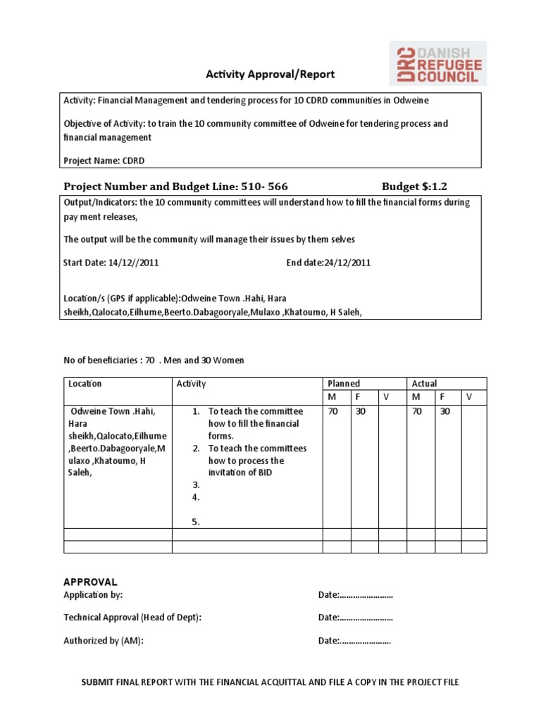 Activity Approval Form of Odweine Finacial and Tender Training Process ...